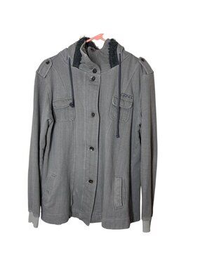 Ezekiel Women's XL Herringbone Military Utility Jacket Y2K Streetwear Surf Gray